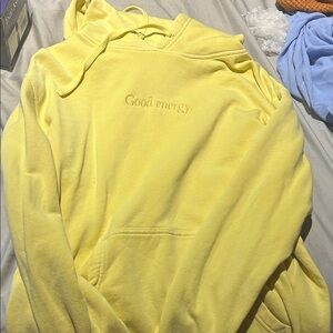 Yellow Hoodie with 'Good Energy' Embroidery